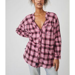 FREE PEOPLE One Of The Boys Plaid Tunic / Dusty Pink Combo